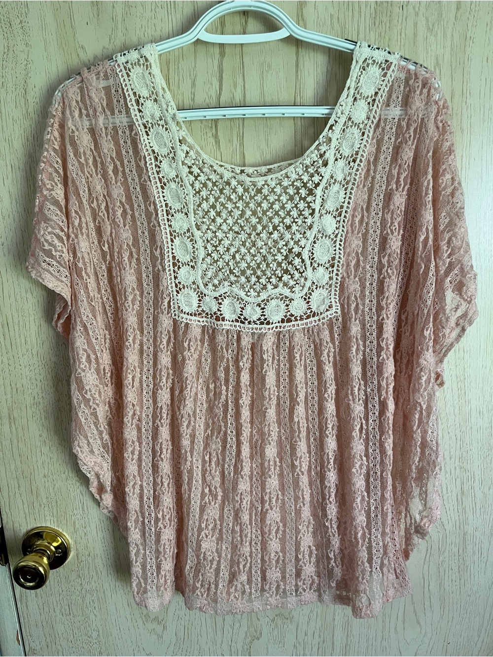 Janette Plus Vintage Lace Pink Batwing Sheer Top Sz 1XL